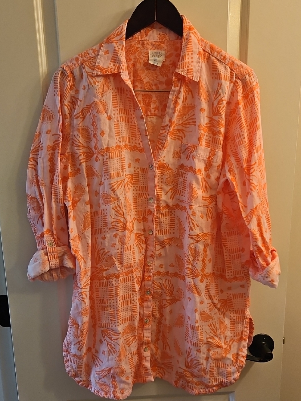 Sigrid Olsen Linen Coastal Tunic Button Down, L, Coastal Grandma, Euro, Swim - Picture 3 of 12